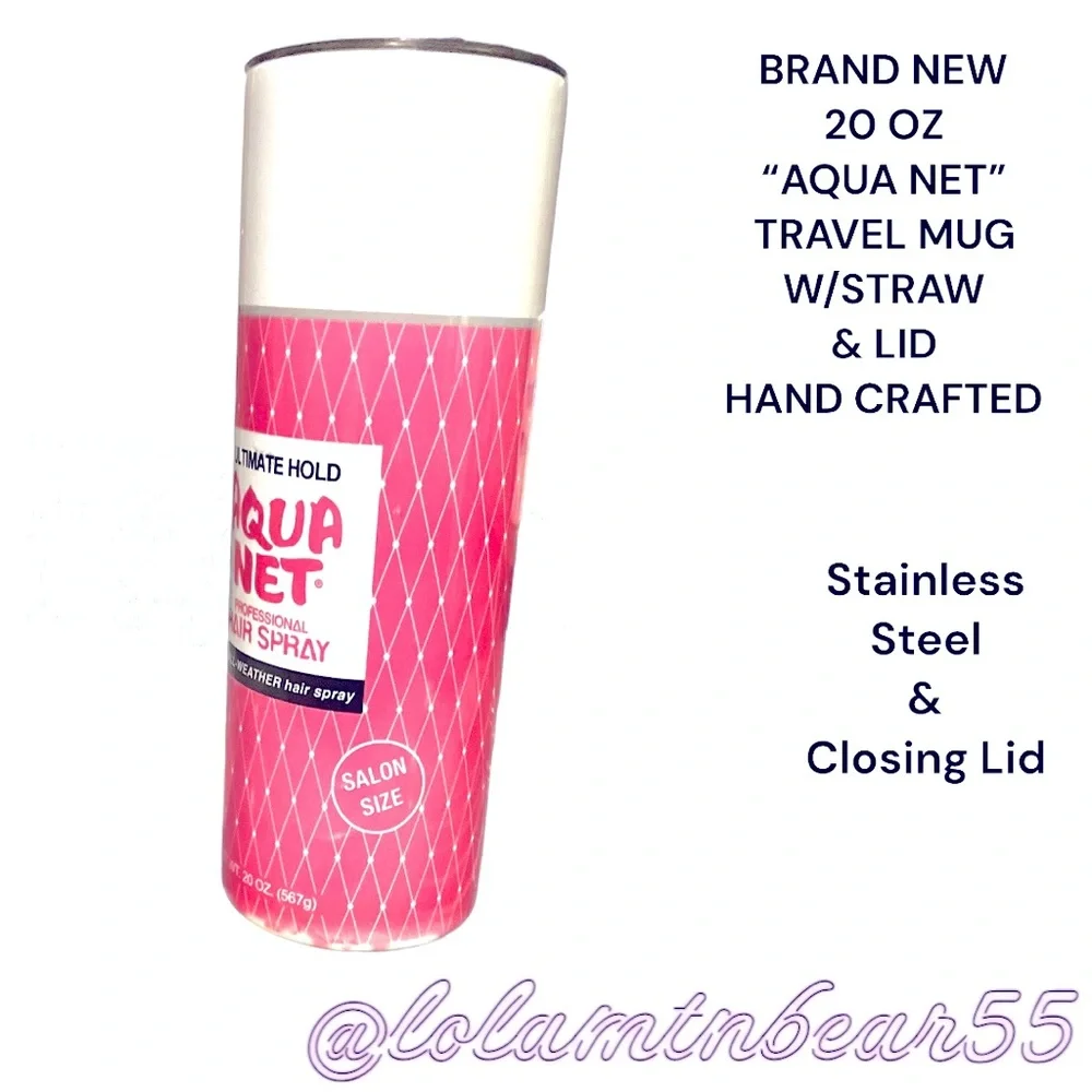 BRAND NEW HANDMADE THERMAL INSULATED SLIM TRAVEL MUG W/STRAW “”AQUA NET” 20oz_13
